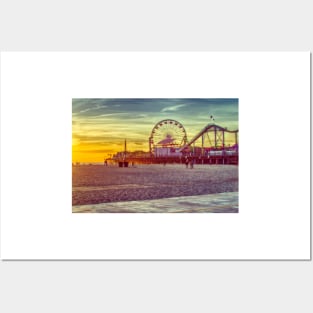 Landmark Santa Monica Pier At Sunset Posters and Art